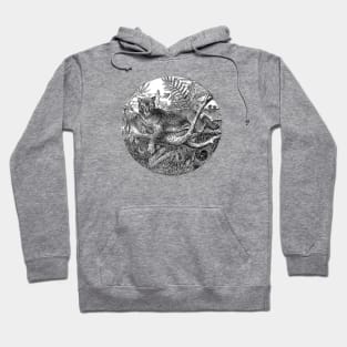 Big Cat Black and White Illustration Hoodie